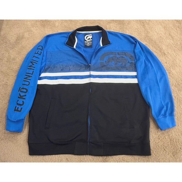 Ecko Unltd Mens Jacket 4XL Blue Colorblock Track Graphic Print Logo Stripes - Picture 1 of 11